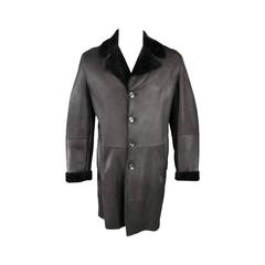 GIORGIO ARMANI 50 Black Shearling Lapel Winter Coat