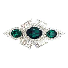 Vintage Kramer Faux Emerald Diamond Brooch 1950s