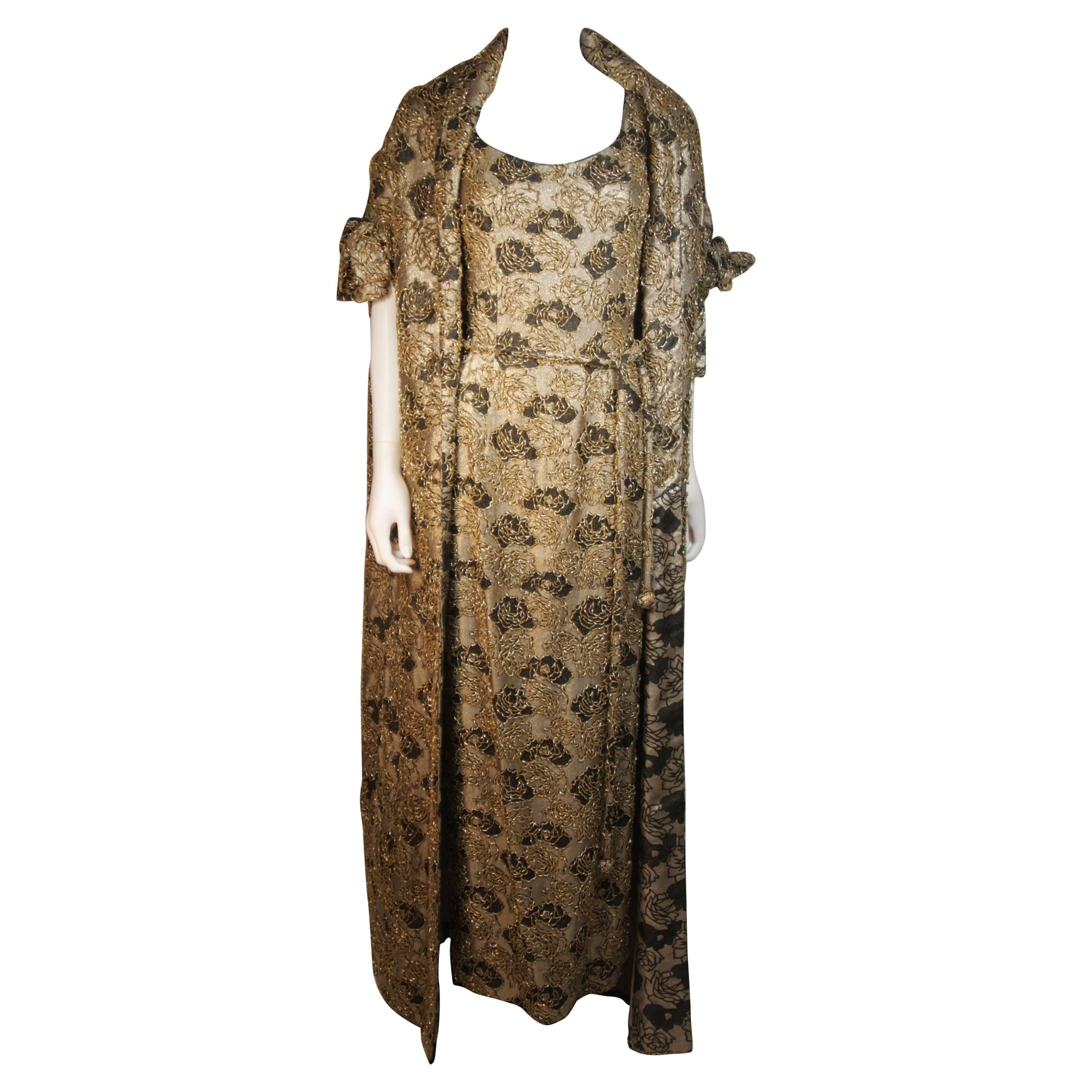 HAUTE COUTURE INT'L Kleid Gold und Schwarz mit Perlen mit Opera Coat Größe 6