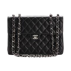 2000s Chanel Black Quilted Lambskin Jumbo Flap Bag 