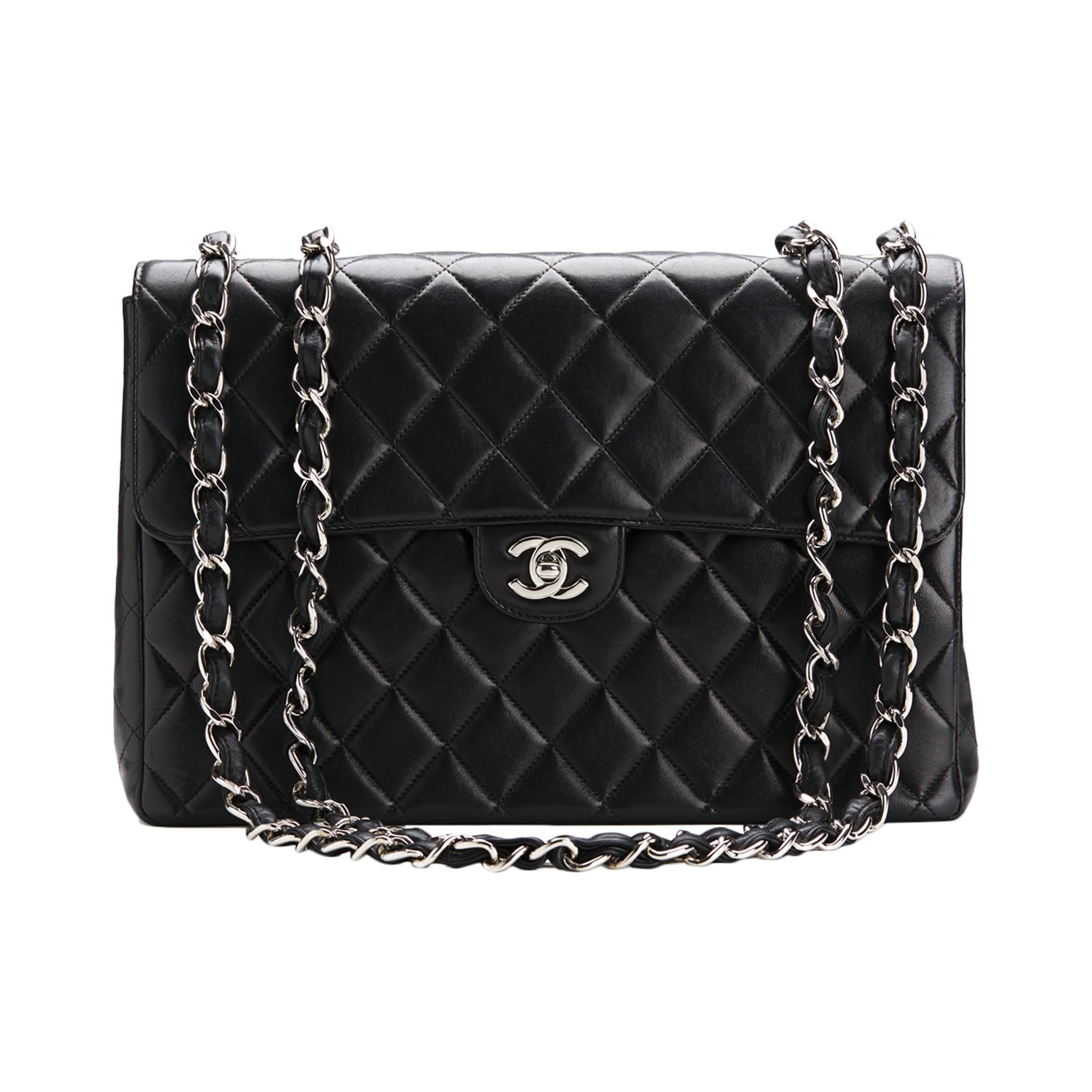 2000s Chanel Black Quilted Lambskin Jumbo Flap Bag