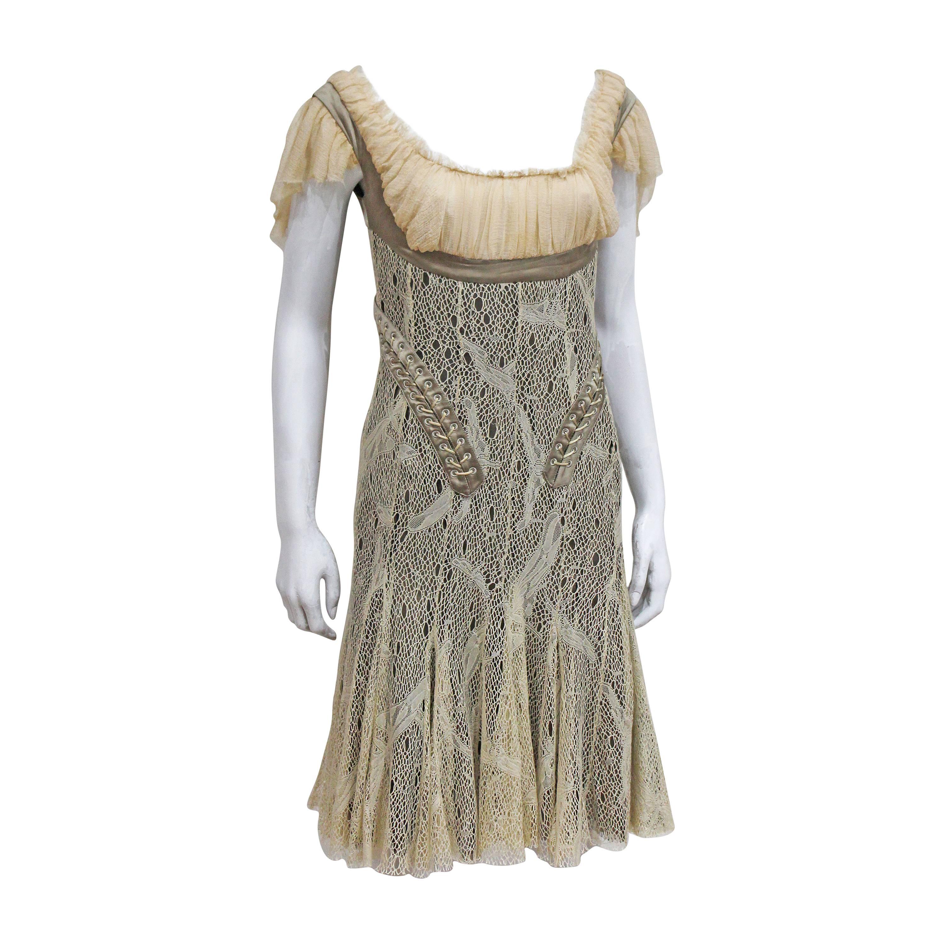 Alexander McQueen corset lace and chiffon cocktail dress, c. 2002  For Sale