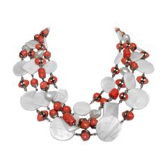 Francoise Montague Mother of Pearl and Coral Necklace
