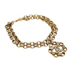 Chanel Vintage Gold and Rhinestone Chain Link CC Charm Necklace