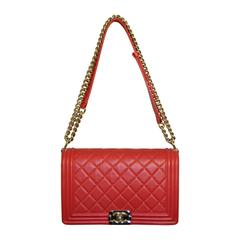 2000s Chanel boy red perforated lambskin bag 