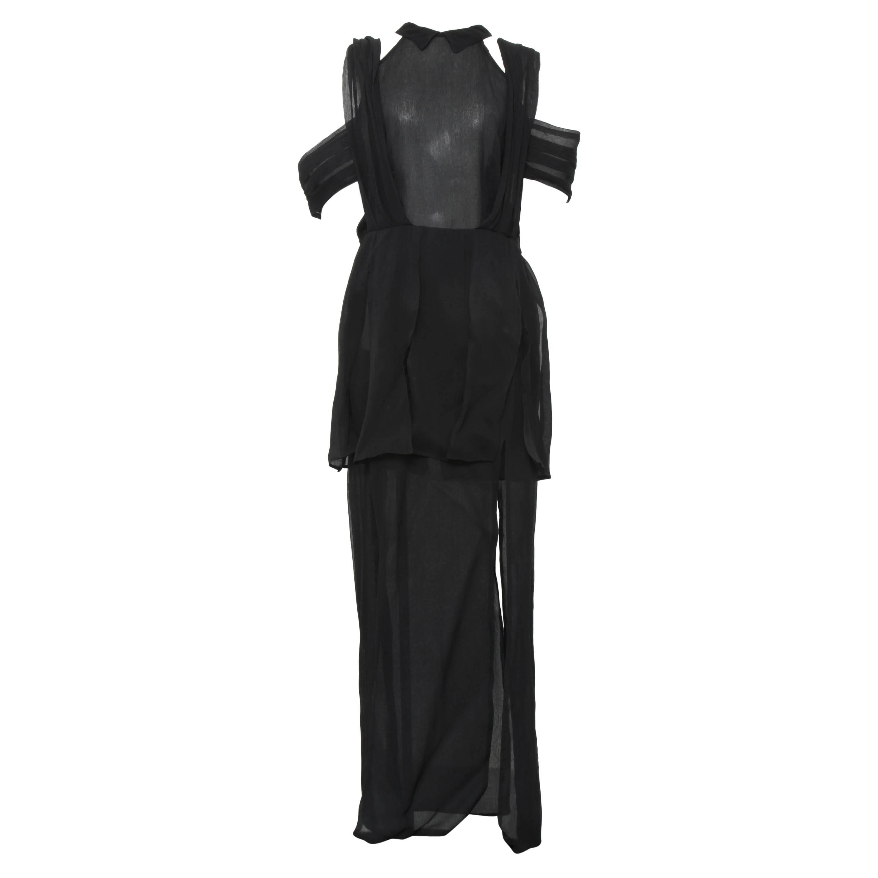 Rodarte Black See-Through Chiffon Gown Dress For Sale