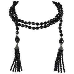 Flapper French Black Jet Glass beads lariat SAUTOIR Necklace 8