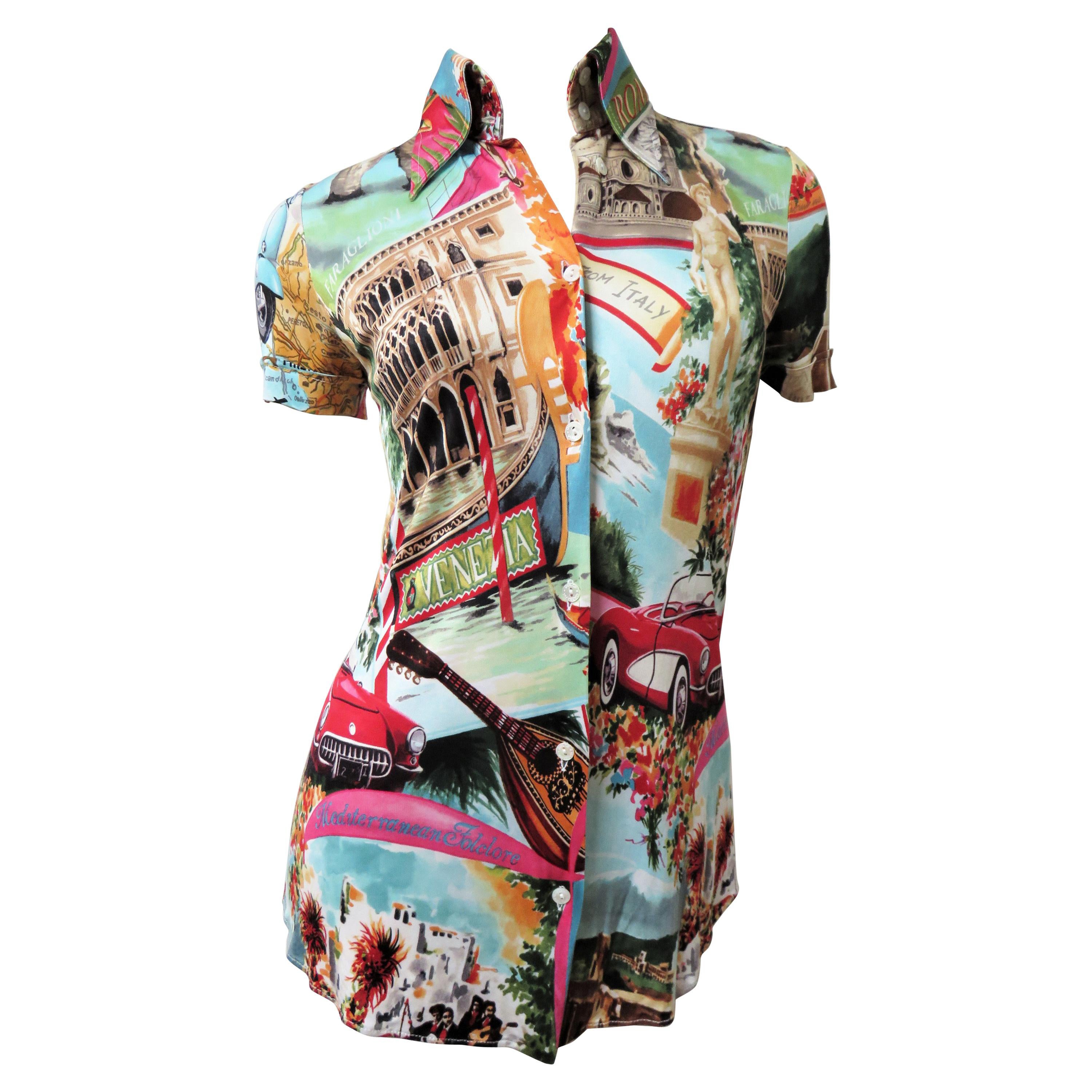 Dolce & Gabbana Italy Scenes Silk Shirt Top in vendita