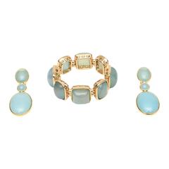 Set of Cabochon Chalcedony 24 Gold Plated Bracelet and Earrings SAT. SALE