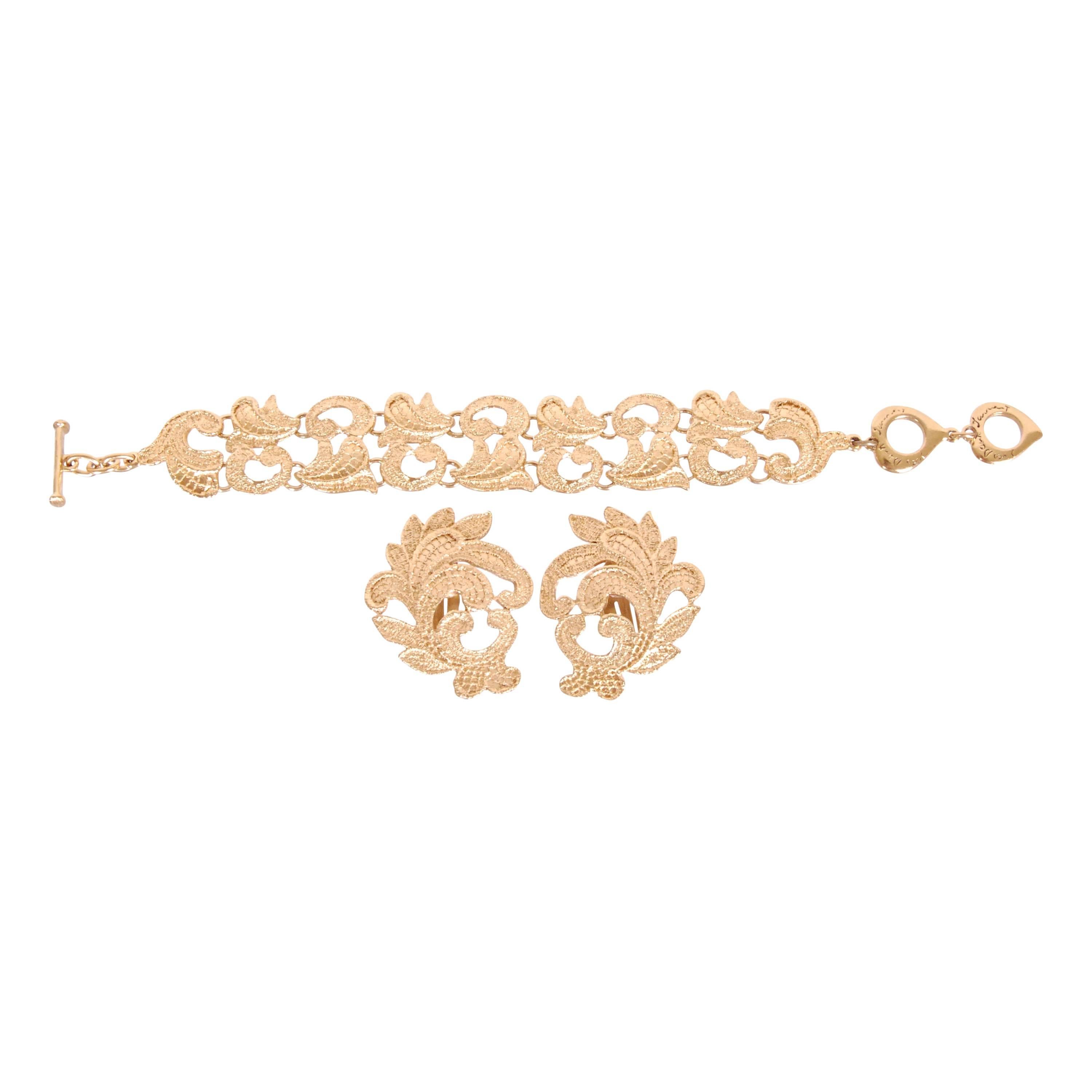 Yves Saint Laurent Clip-On Earrings & Bracelet Set For Sale