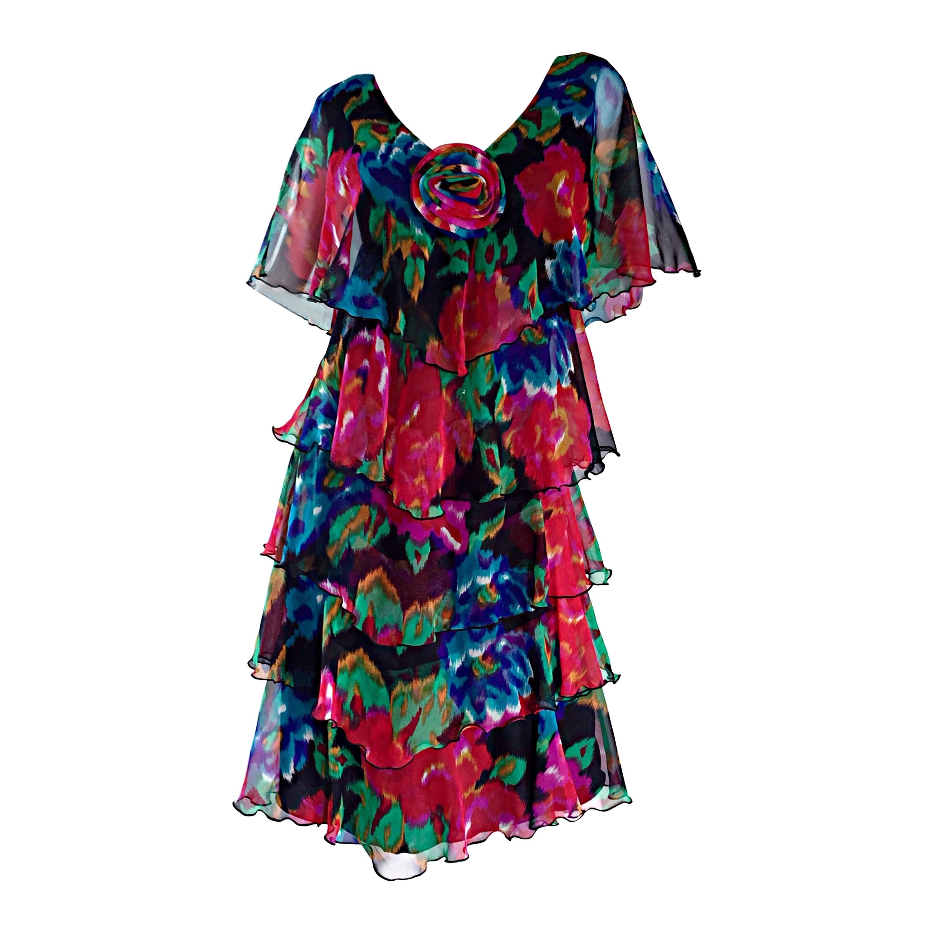 Beautiful Vintage Holly's Harp Floral Boho Chiffon Tiered Bohemian Dress