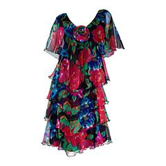 Beautiful Vintage Holly's Harp Floral Boho Chiffon Tiered Bohemian Dress 4