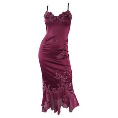 Sexy Mandalay Merlot Wine Silk Beaded Sequin Burgundy Size 12 Dress Flutter Hem 5
