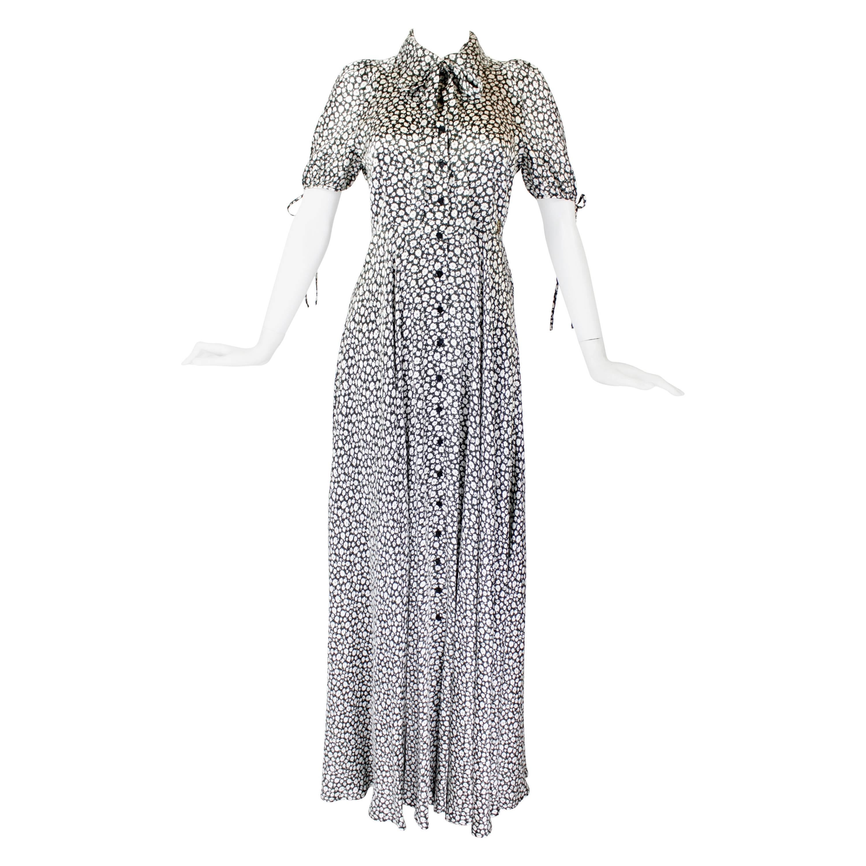 Galliano 1930s Style Floral Dress with Star Button-Front and Neck Bow