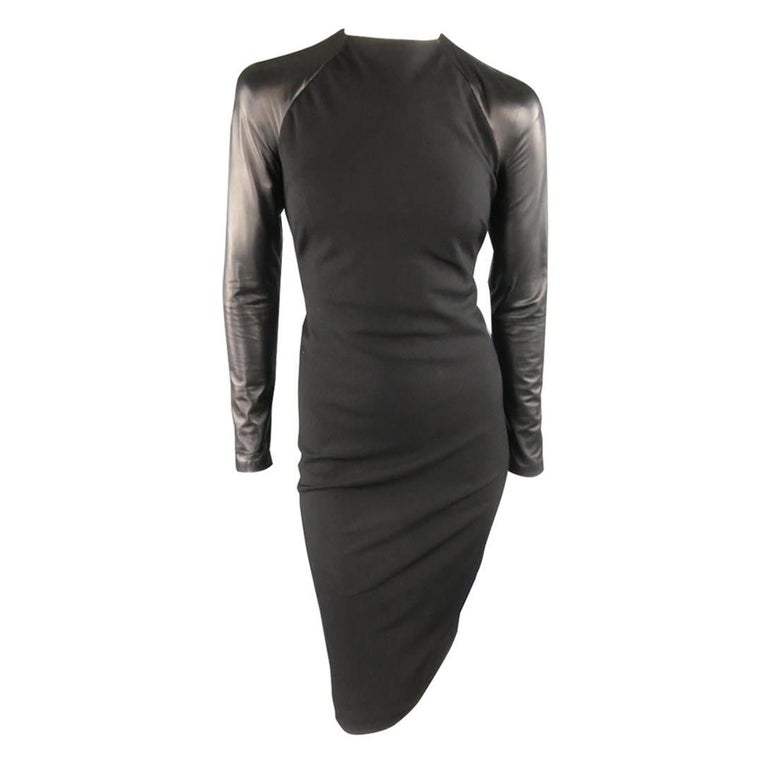 RALPH LAUREN COLLECTION Megan Fall 2012 US 4 Black Wool Leather Sleeve  Dress at 1stDibs