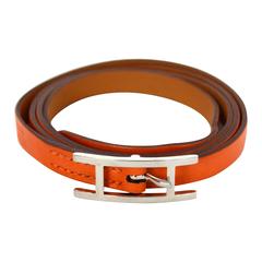 Hermes Orange Swift Leather Hapi Wrap Around Bracelet