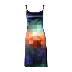 Moschino Vintage Graphic Rainbow Checkered Ombre Dress