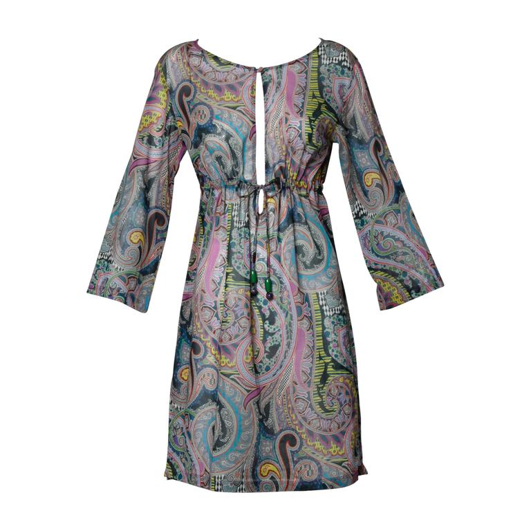 Etro Sheer Paisley Print Dress with Beaded Tie For Sale at 1stDibs