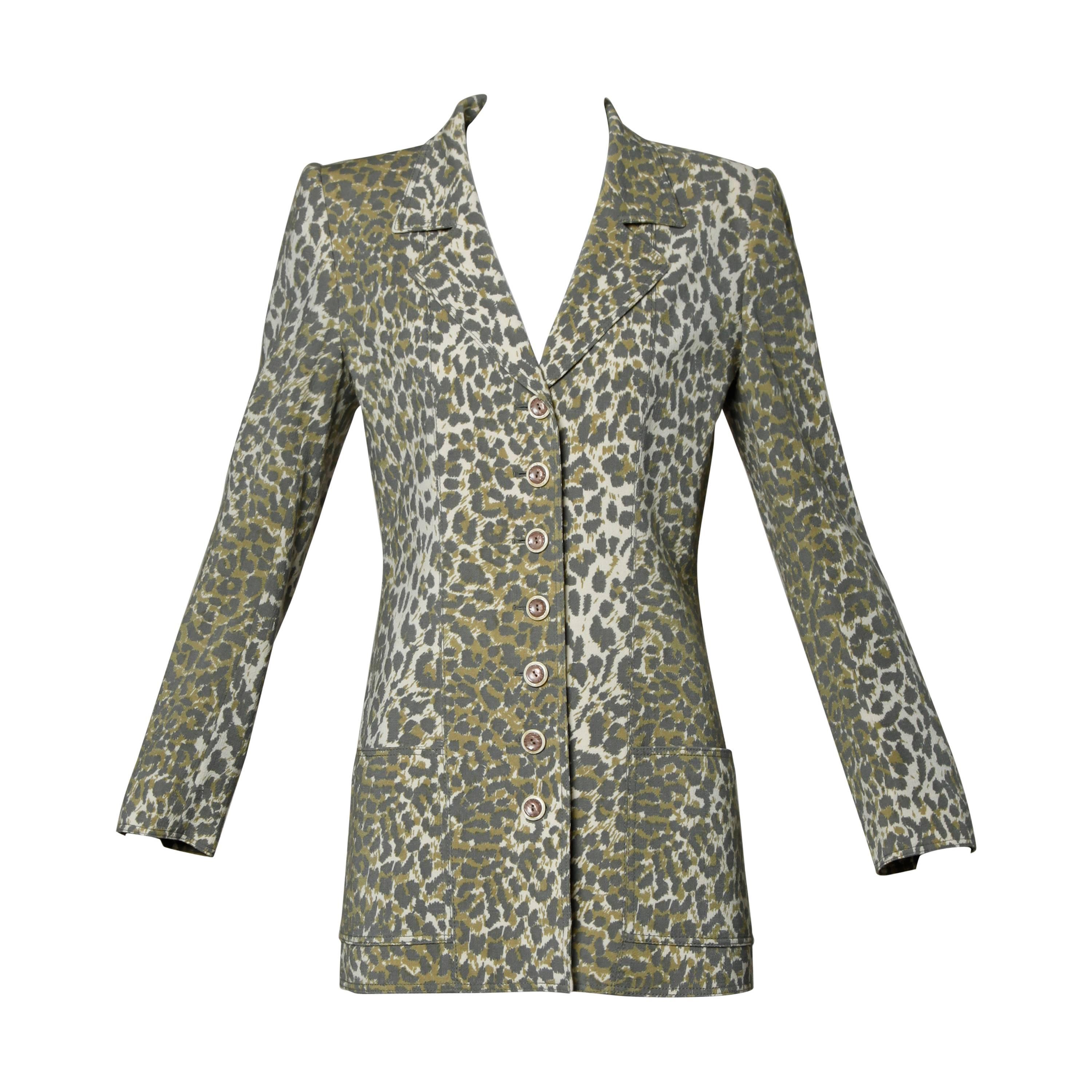 Emanuel Ungaro Vintage Leopard Print Wool Blazer Jacket For Sale