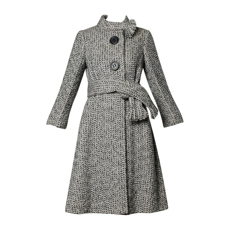 Incredible Pauline Trigere Vintage 1960s Herringbone Wool Coat with