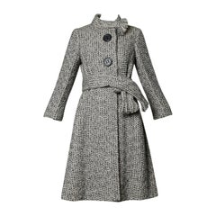 Pauline Trigere Vintage Herringbone Wool Coat with Ascot Scarf, 1960s 