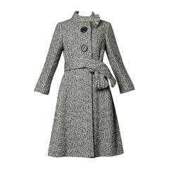Incredible Pauline Trigere Vintage 1960s Herringbone Wool Coat with Ascot Scarf 5