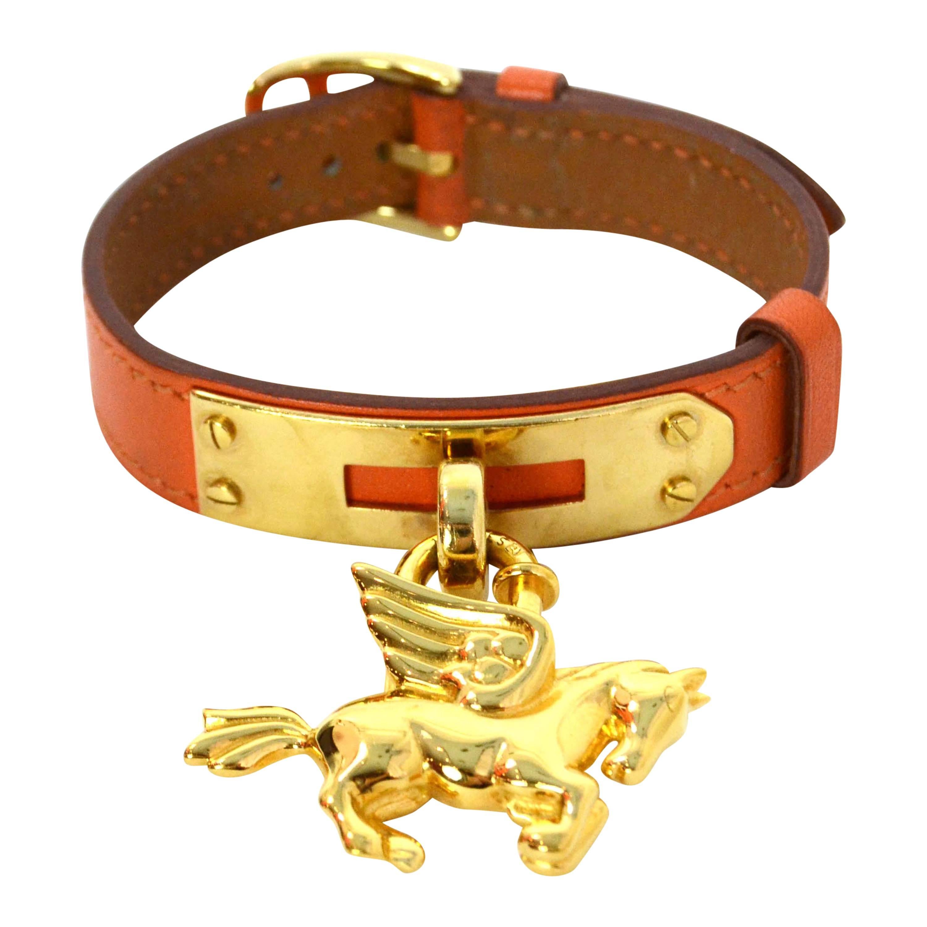 Hermes Vintage '99 Orange & Gold Pegasus Cadena Armband