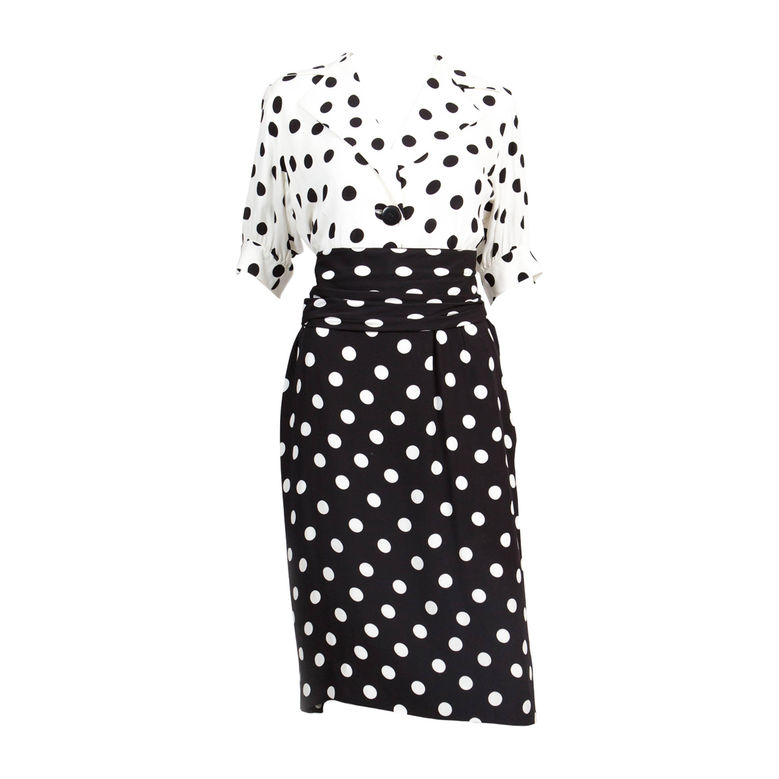 1986s Saint Laurent Dot Print Dress