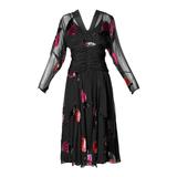 Robe vintage en mousseline de soie délicate avec motif floral en velours brûlé