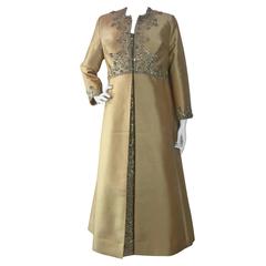 1960s Divine Champagne Shantung 2-Piece Evening Ensemble w/ Gorgeous Stoning 5