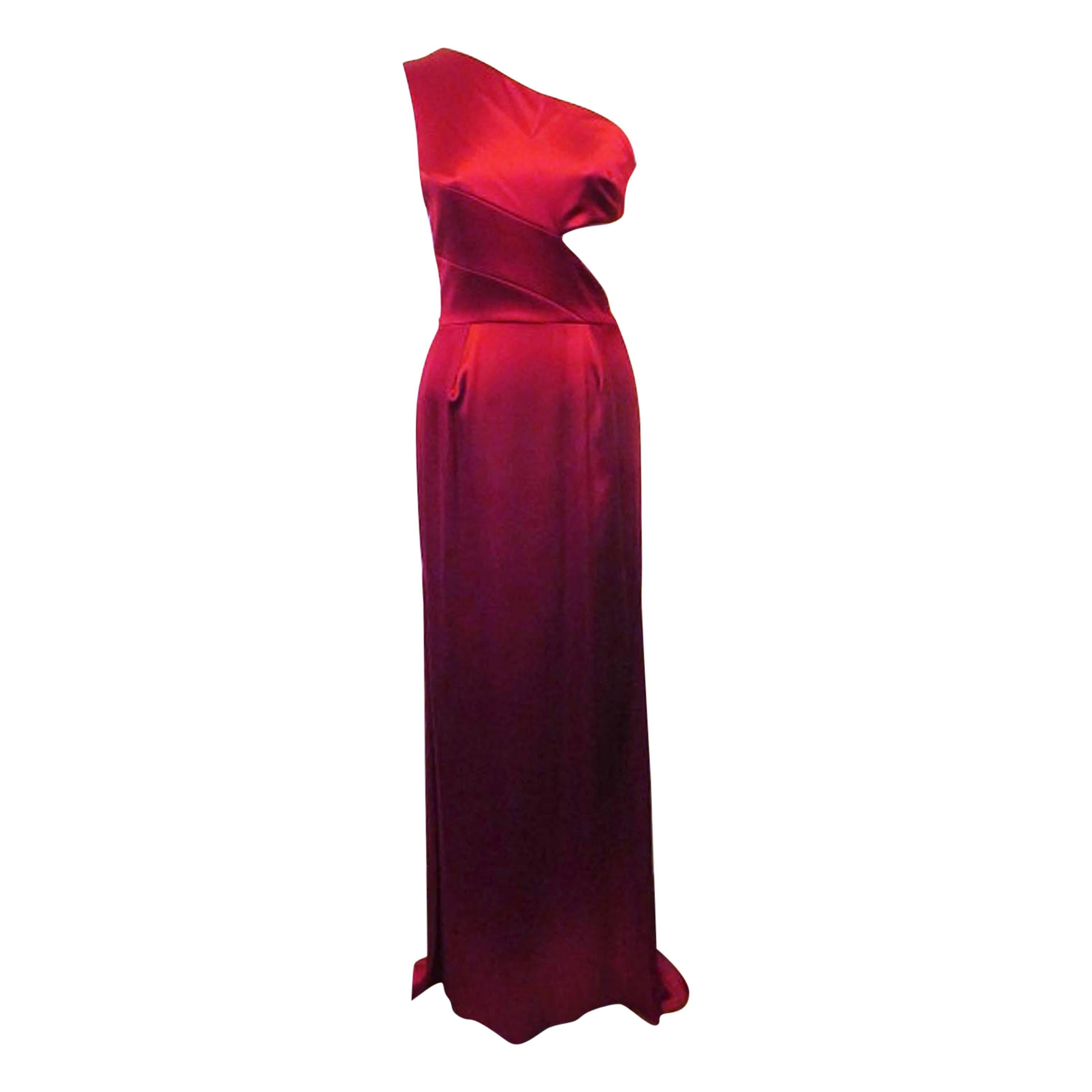 New Prabal Gurung Red Silk Satin One-Shoulder Evening Gown For Sale
