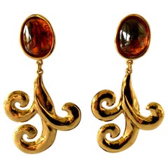 Vintage Yves Saint Laurent Gold Swirl Statement Earrings 