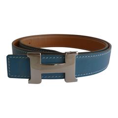 Hermès Blue Leather Belt 
