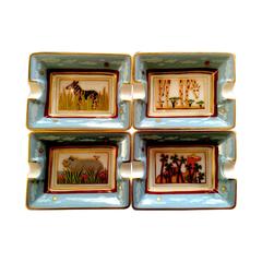 Hermes Set of Four African Animal Theme Ashtrays In Box