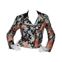 Celine Floral Print Leather Moto Jacket sz 40 