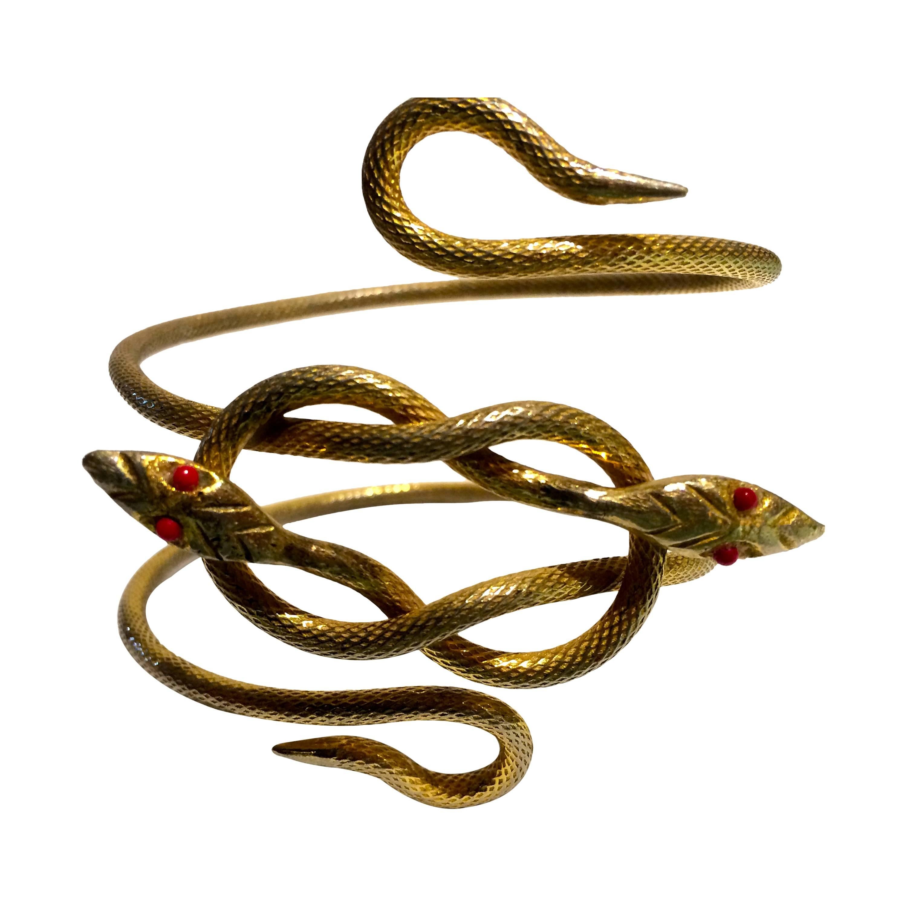 Unusually striking 1920s gilt metal double snake armlet