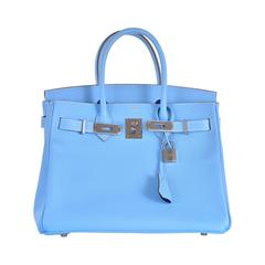 HERMES 30CM BIRKIN BLUE CELESTE & MYKONOS EPSOM PALLADIUM HARDWARE JaneFinds