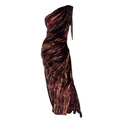 Extraordinary Vintage Bob Mackie One Shoulder Burnt Out Silk Velvet Beaded Gown