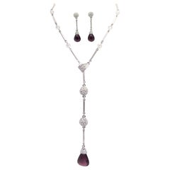 Swarovski Signed Crystal Purple Faux Amethyst Drop Necklace and Earrings Set 