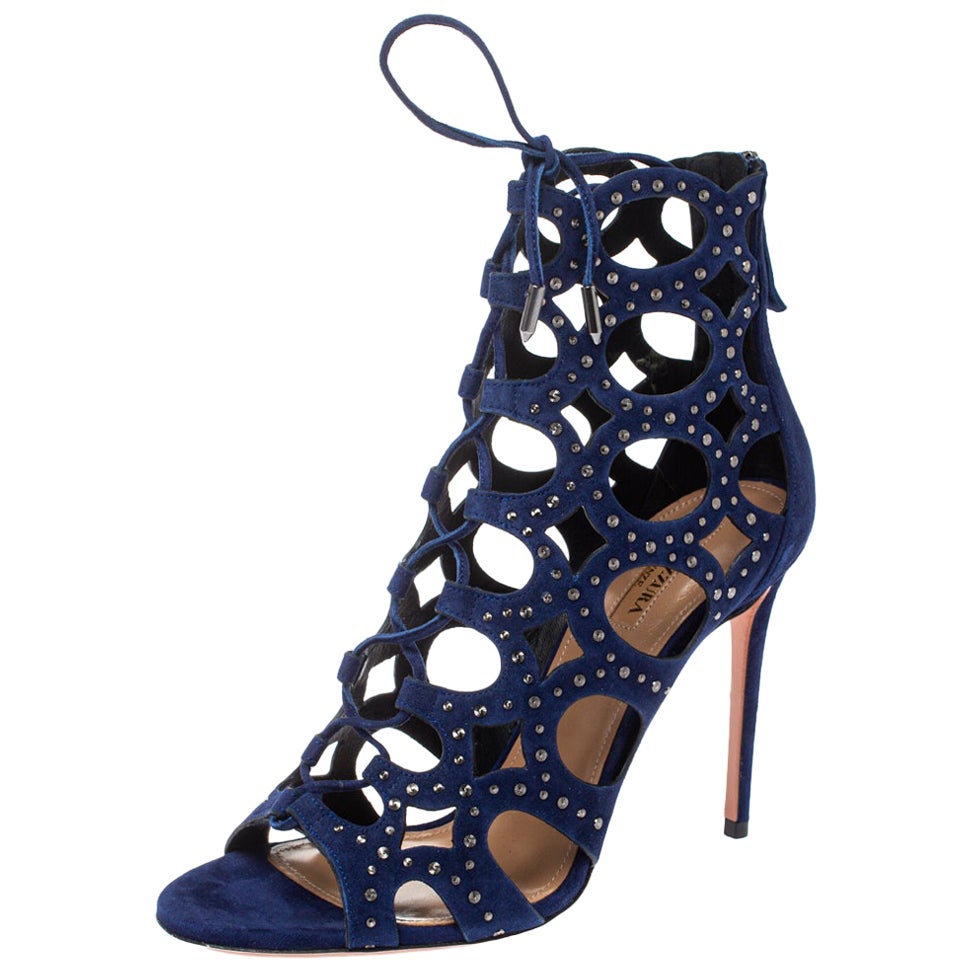 Aquazzura Almaty Lace-Up Embroidered Crushed-Velvet Ankle Boots at 1stDibs