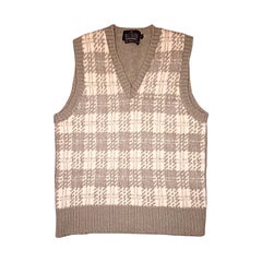 Vintage 1970s Bill Blass Tan + Ivory Plaid Mohair Wool Sweater Vest ...