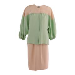 Jacqueline de Ribes cream & mint silk 3pc ensemble 1980s 7