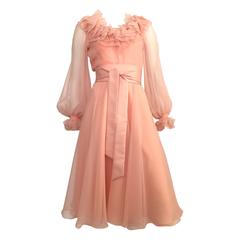Estevez 70s Peach Chiffon Layered Cocktail Dress Size 4. 2