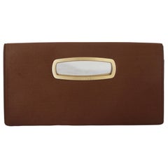 Used Jimmy Choo Brown Satin Clutch with Gold Cutout Handle 