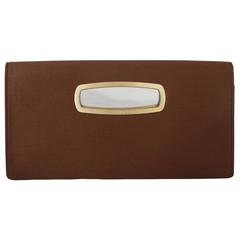 Jimmy Choo Brown Satin Clutch with Gold Cutout Handle 