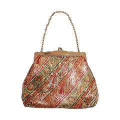 Whiting & Davis 1940's Vintage Multicolor Paisley Gold Mesh Bag 