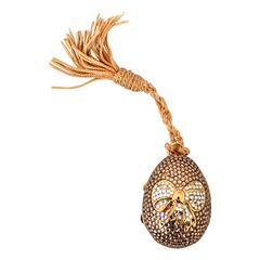 Judith Leiber Gold & Clear Rhinestone Egg Pillbox with Tassel