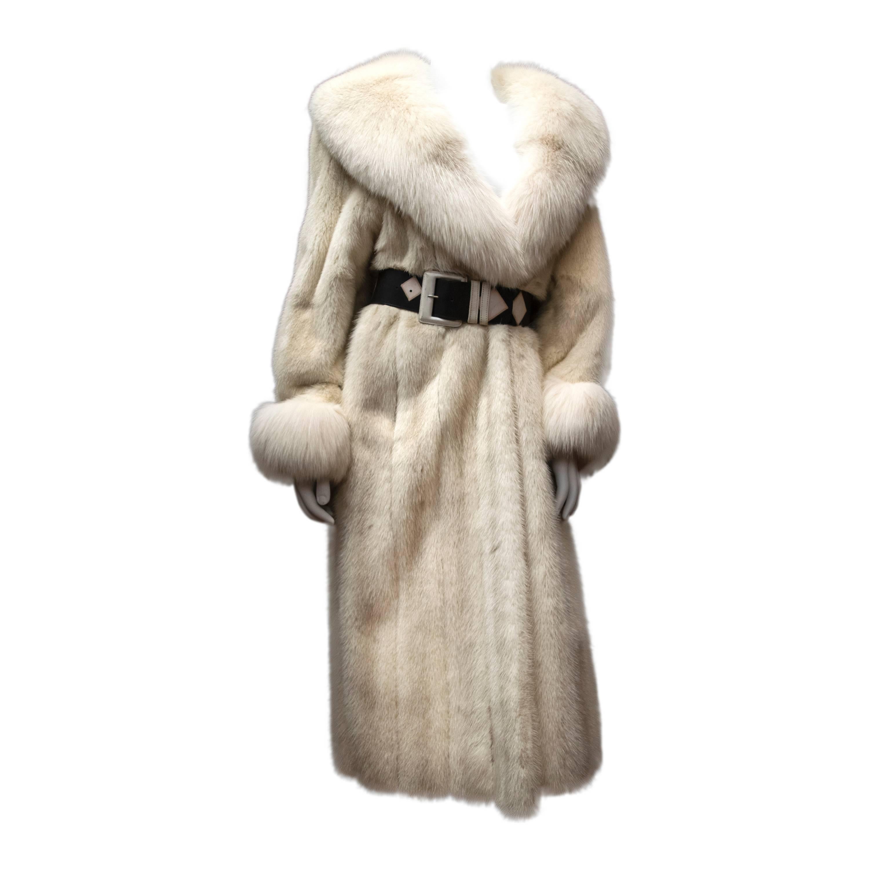 Christian Dior Fourrure Fox Trimmed White Mink Fur Coat