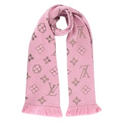 Louis Vuitton Pink Wool Blend Logomania Shine Scarf