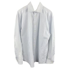 CANALI Size M Light Blue Stripe Cotton French Cuff Long Sleeve Shirt